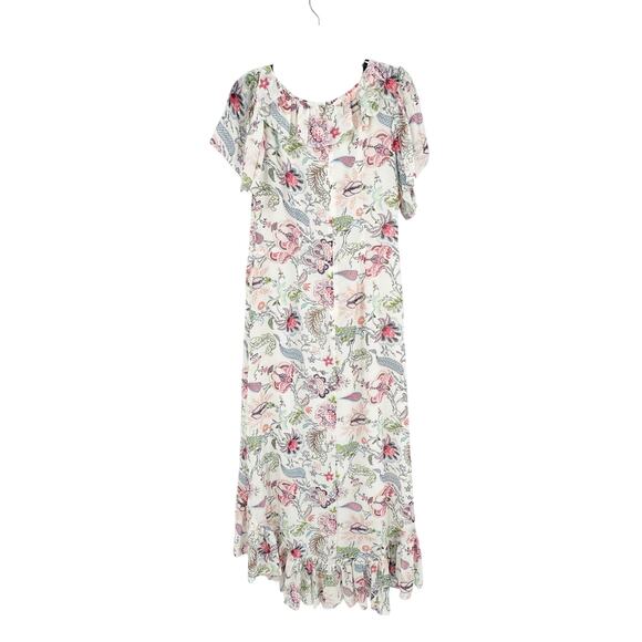 CINQ À SEPT Sheila Floral Ruffle-trim Midi Dress In Weiss - Picture 3 of 4